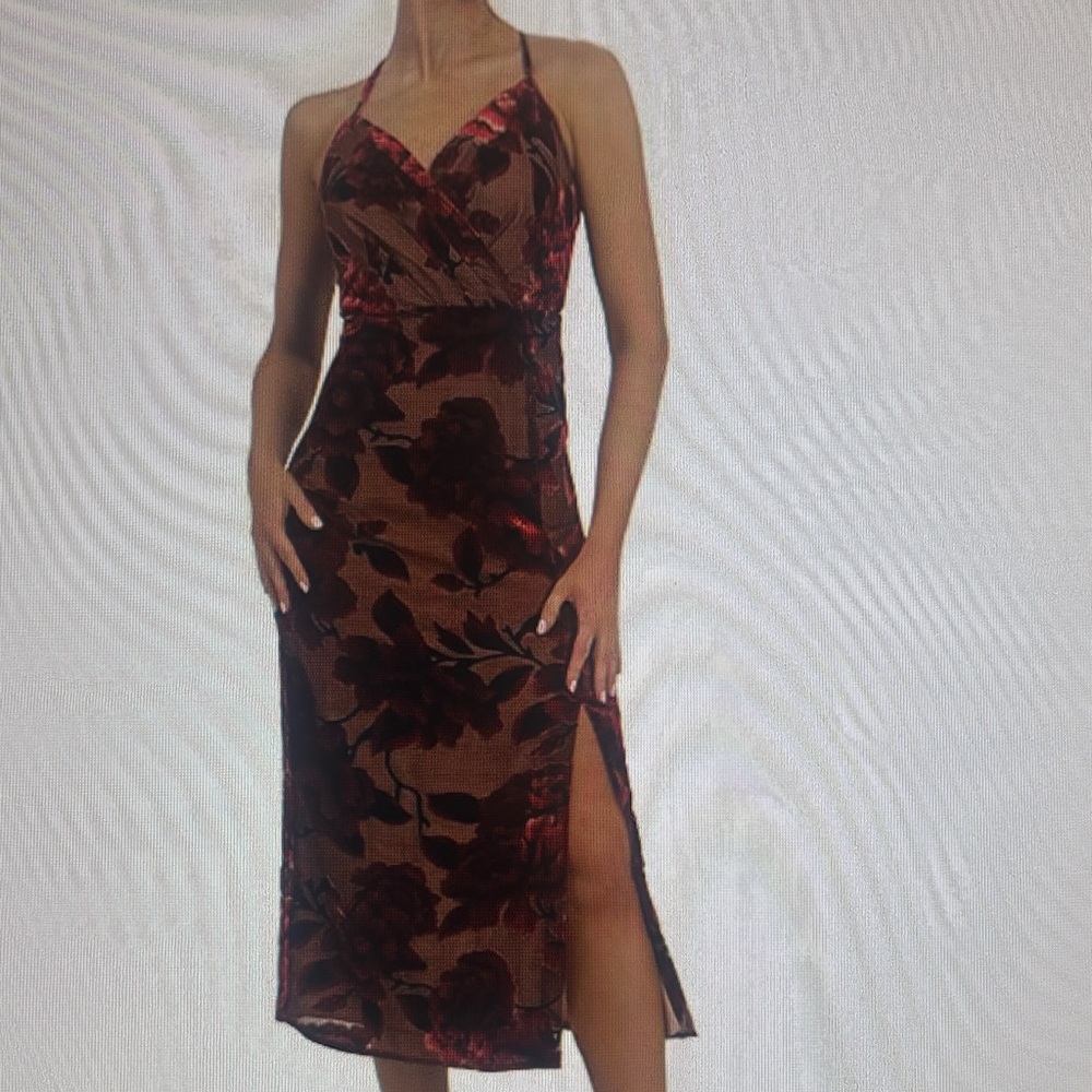 NWT Adelyn Rae Floral Burnout Velvet Surplus V-Neck MIDI Dress. Small